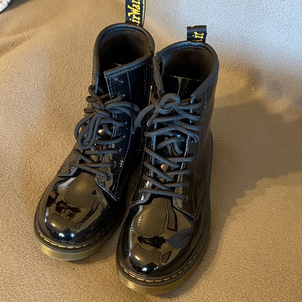 Dr. Martens 1460 Patent Leather Black Lace Up Boots With Side Zipper Size: 3